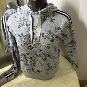 Calvin Klein Gray Floral Hoodie Sweater